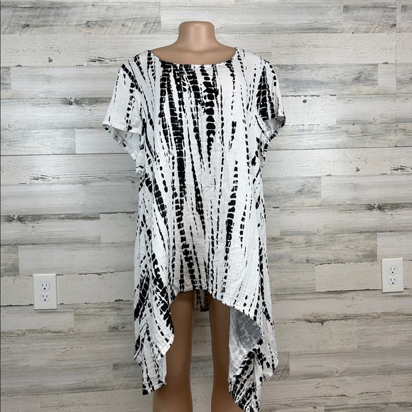 Bryn Walker Tie Dye Linen Tunic Top Women’s Size XL Lagenlook Asymmetrical Hem - Picture 1 of 10